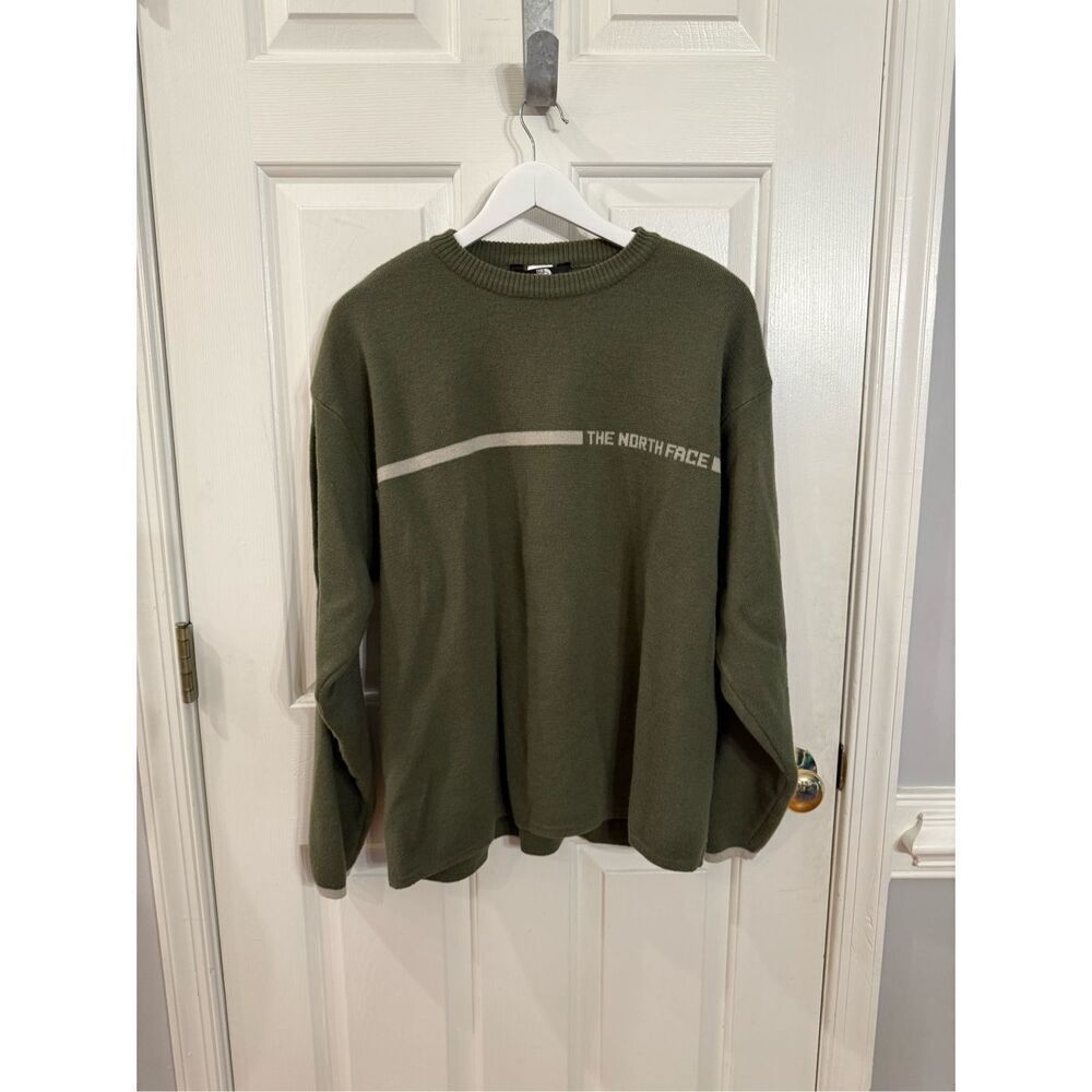 The North Face Olive Green 100% Wool Spell Our Crew Neck Sweater sz L EUC